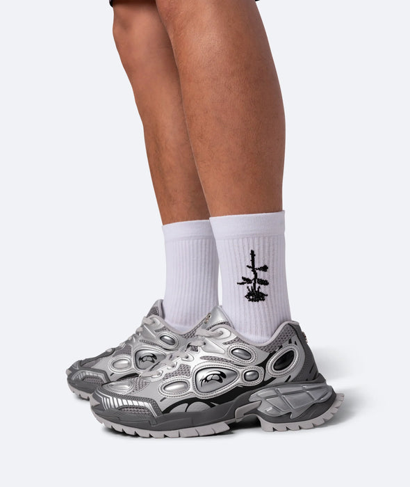 REVERSE ROSE TENNIS SOCKS - WHITE BLACK