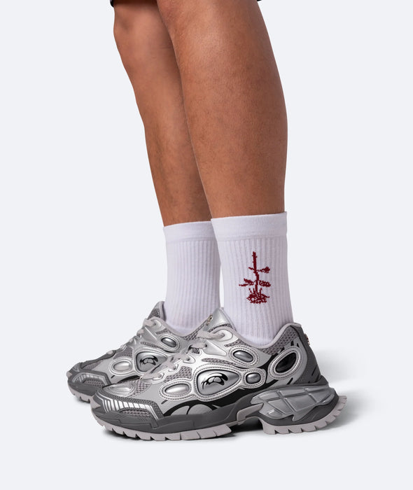 REVERSE ROSE TENNIS SOCKS - WHITE RED